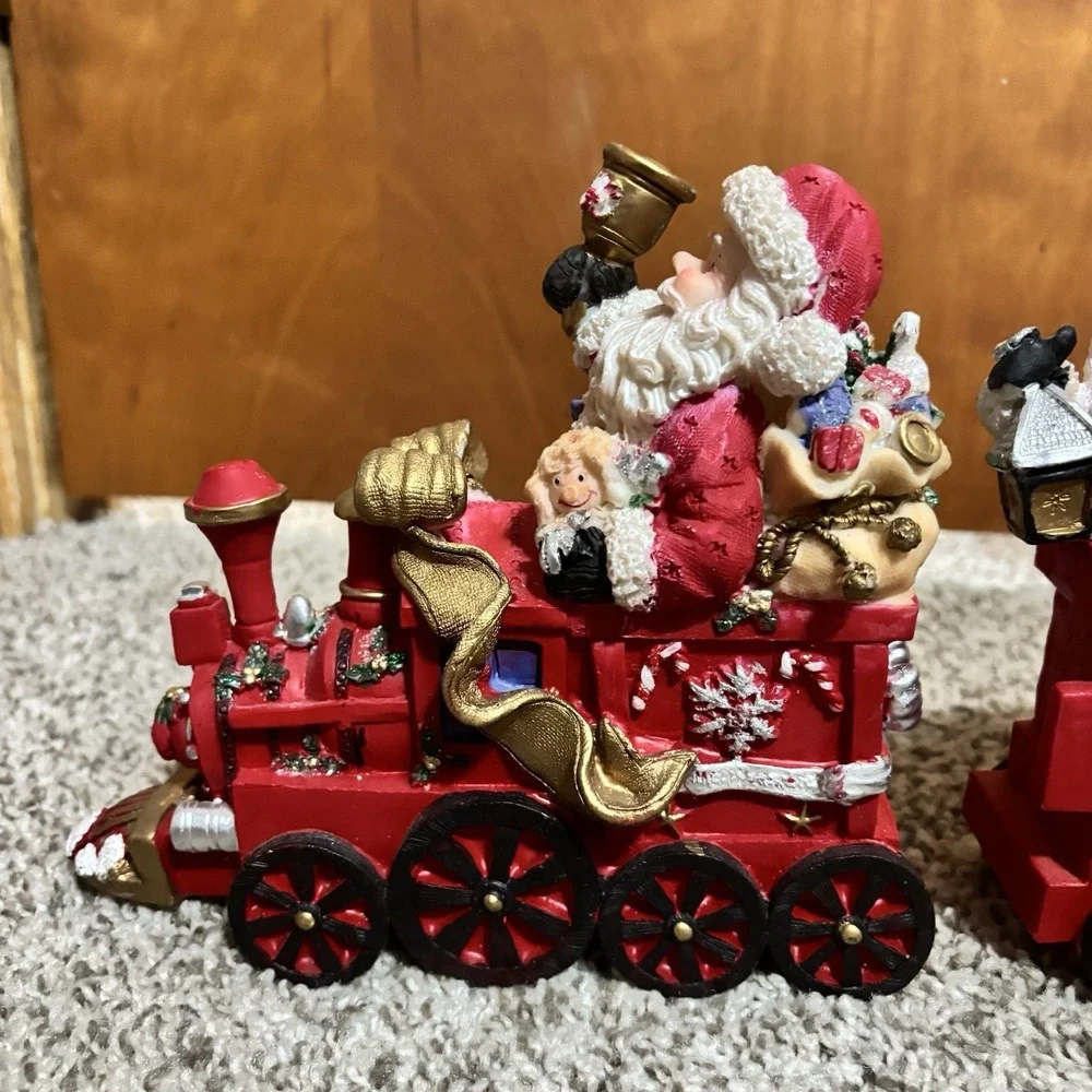 VTG Resin Christmas Train Set Santa Toys Children Presents Original Box
